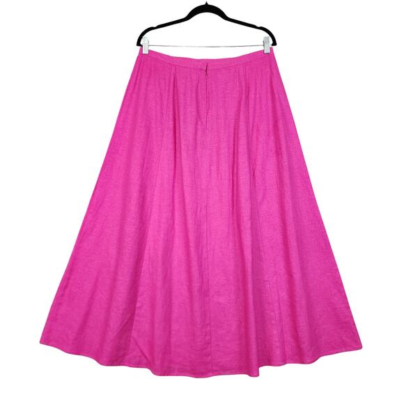 George Womens Vintage Linen Blend Midi Skirt Size 14 Hot Pink A Line Boho Girly - Picture 3 of 8